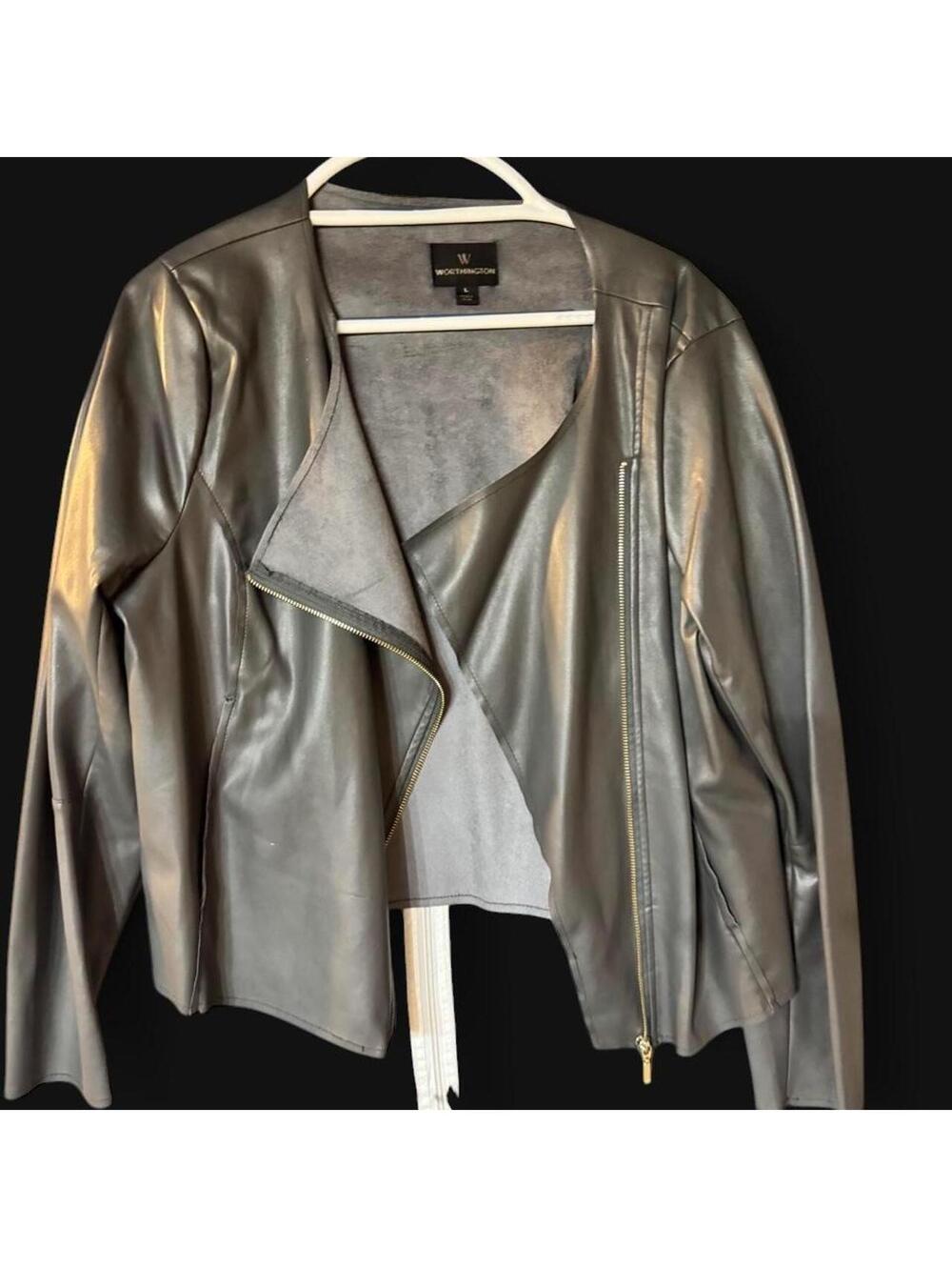 Worthington Gray Faux Leather Jacket Womens Large